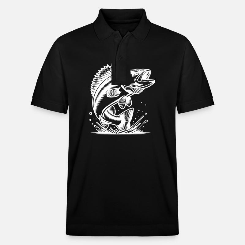 Eleganter springender Zander Raubfisch - Stanley/Stella Unisex Bio-Poloshirt PREPSTER - Schwarz