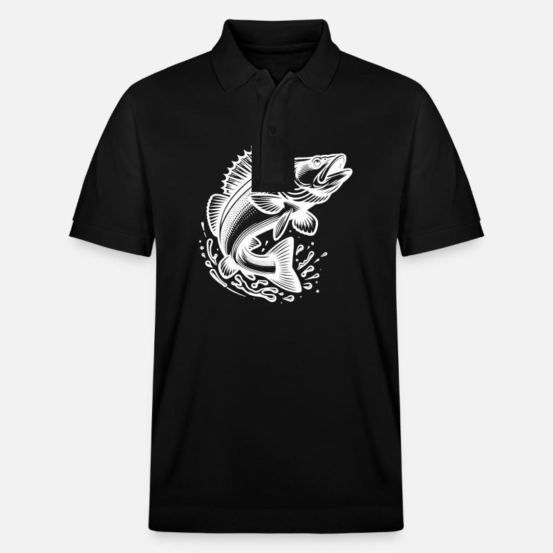 Springender Zander Fisch - Stanley/Stella Unisex Bio-Poloshirt PREPSTER - Schwarz
