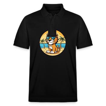 Liger Hybrid Löwe Tiger Katzenrasse Cartoon Strand - Stanley/Stella Unisex Bio-Poloshirt PREPSTER - Schwarz - Vorne - Roxy (174cm) & Andy (188cm)