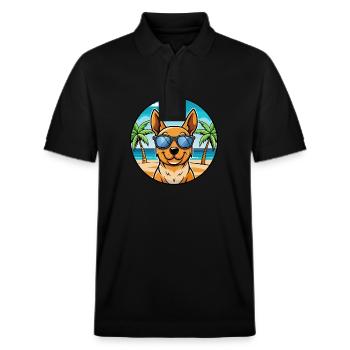 Lancashire Heeler Dog Breed Cartoon Sunglass Beach - Stanley/Stella Unisex Organic Polo Shirt PREPSTER - black - Front - Roxy (174cm) & Andy (188cm)