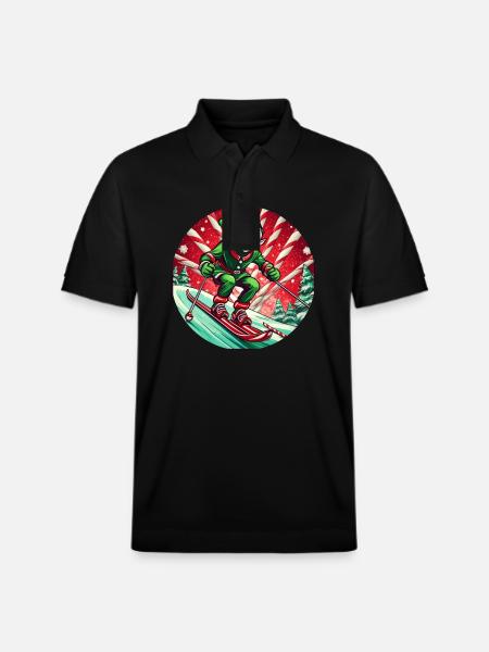 Christmas Elf Skiing - Stanley/Stella Unisex Organic Polo Shirt PREPSTER - black