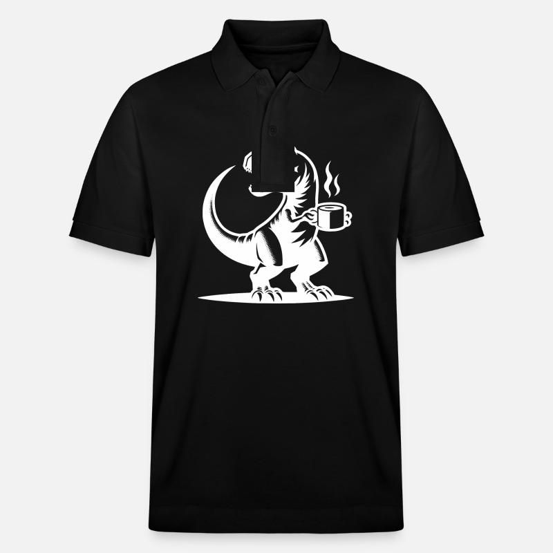 Morgenmuffel Dinosaurier mit Kaffeetasse - Stanley/Stella Unisex Bio-Poloshirt PREPSTER - Schwarz
