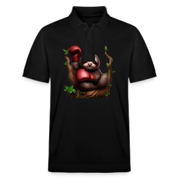 Boxendes Faultier auf Baum - Stanley/Stella Unisex Bio-Poloshirt PREPSTER - Schwarz - Vorne - Roxy (174cm) & Andy (188cm)