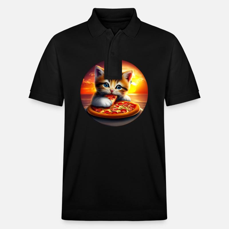 Pizza Cat Coucher de soleil - Polo PREPSTER bio Stanley/Stella Unisexe - noir