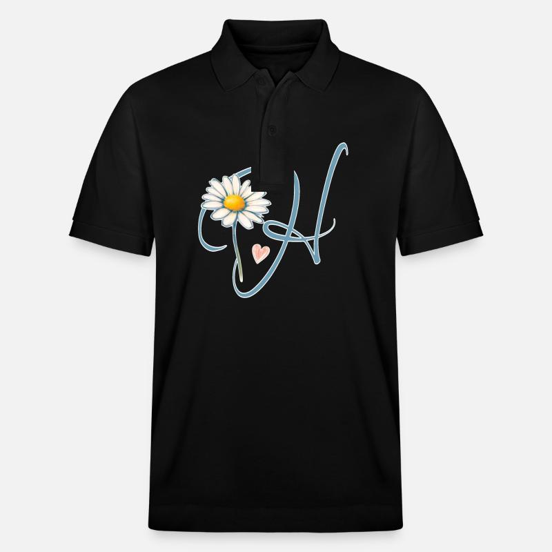 Buchstabe H Gänseblümchen Herz - Stanley/Stella Unisex Bio-Poloshirt PREPSTER - Schwarz