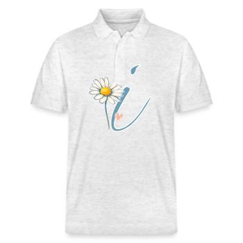 Buchstabe i Gänseblümchen Herz - Stanley/Stella Unisex Bio-Poloshirt PREPSTER - Weiß meliert - Vorne - Roxy (174cm) & Andy (188cm)