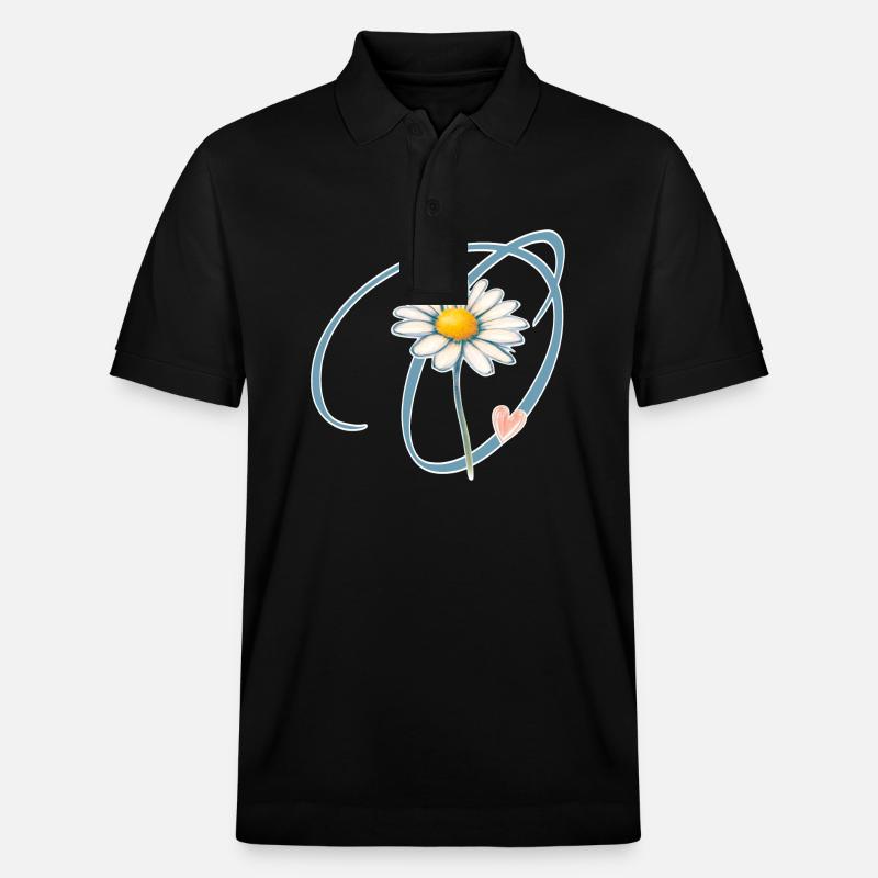 Gänseblümchen Herz Buchstabe O - Stanley/Stella Unisex Bio-Poloshirt PREPSTER - Schwarz