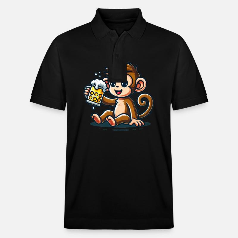 Cute Monkey Drinking Beer - Stanley/Stella Unisex Bio-Poloshirt PREPSTER - Schwarz