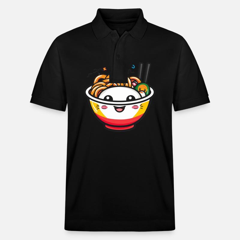 Fröhliche Kawaii-Nudelschüssel mit Essstäbchen - Stanley/Stella Unisex Bio-Poloshirt PREPSTER - Schwarz