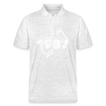Born in 1987 - Stanley/Stella Unisex Organic Polo Shirt PREPSTER - heather white - Front - Roxy (174cm) & Andy (188cm)