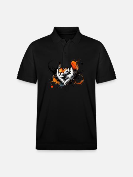 Buntes Aquarell Tiger - Stanley/Stella Unisex Bio-Poloshirt PREPSTER - Schwarz