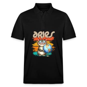 Zodiac - Sternzeichen - Aries - Widder - Stanley/Stella Unisex Bio-Poloshirt PREPSTER - Schwarz - Vorne - Roxy (174cm) & Andy (188cm)