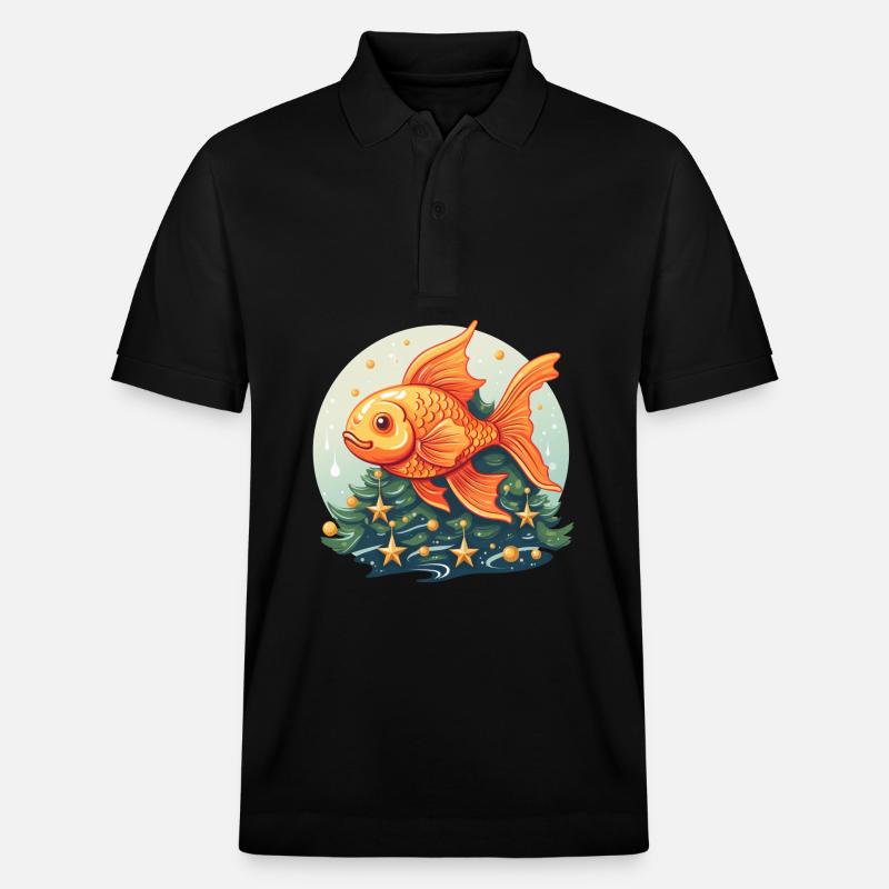 Weihnachtsbaum mit Goldfischen - Stanley/Stella Unisex Bio-Poloshirt PREPSTER - Schwarz