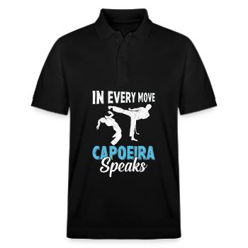 In every move capoeira speaks - Stanley/Stella Unisex Organic Polo Shirt PREPSTER - black - Front - Roxy (174cm) & Andy (188cm)