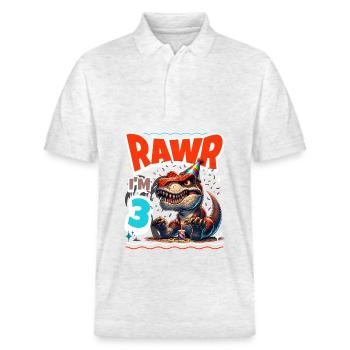 3ème anniversaire Rawr T Rex Dinosaure - Polo PREPSTER bio Stanley/Stella Unisexe - blanc chiné - Devant - Roxy (174cm) & Andy (188cm)