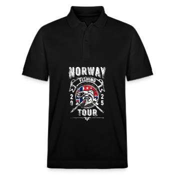 Norwegen Angeltour 2025 - Stanley/Stella Unisex Bio-Poloshirt PREPSTER - Schwarz - Vorne - Roxy (174cm) & Andy (188cm)