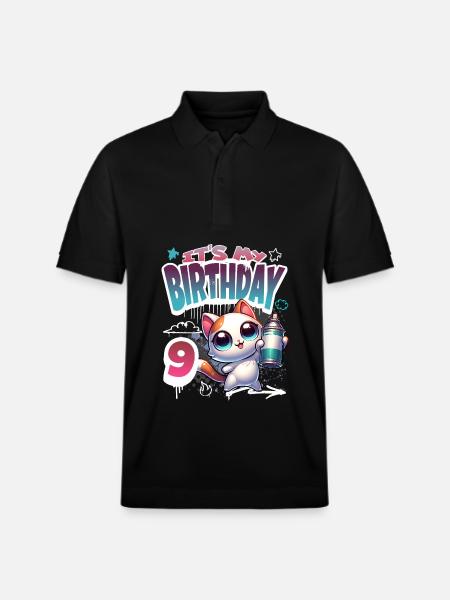 9th Birthday Cat Graffiti - Stanley/Stella Unisex Organic Polo Shirt PREPSTER - black