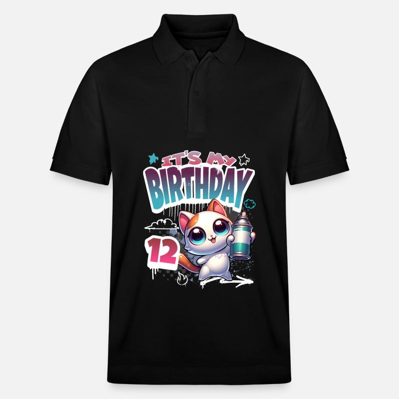 12e anniversaire chat graffiti - Polo PREPSTER bio Stanley/Stella Unisexe - noir