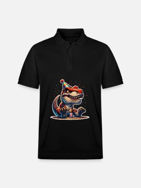 Dinosaur Birthday Dino T Rex - Stanley/Stella Unisex Organic Polo Shirt PREPSTER - black