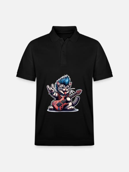 Cat Rock and Roll Guitarist - Stanley/Stella Unisex Organic Polo Shirt PREPSTER - black