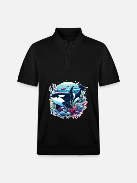Orca Killer Whale - Stanley/Stella Unisex Organic Polo Shirt PREPSTER - black