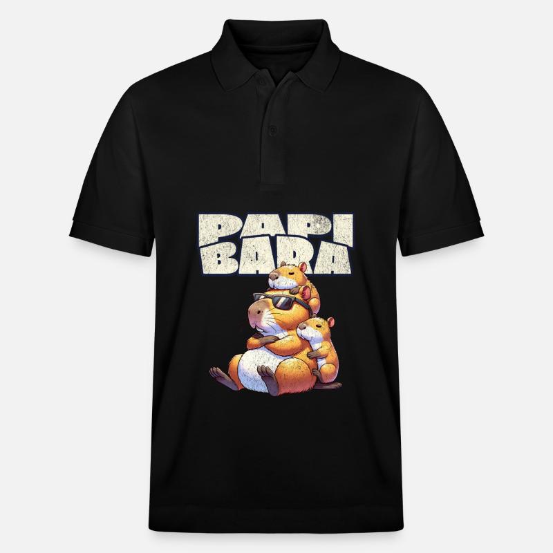 Papibara Capybara Père Papa - Polo PREPSTER bio Stanley/Stella Unisexe - noir