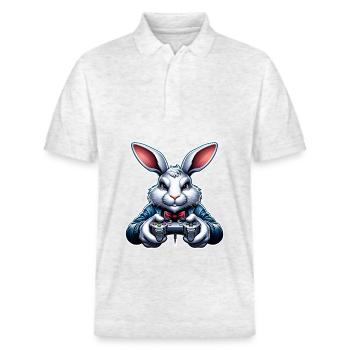 Hase Kaninchen Gamer Gaming Nerd - Stanley/Stella Unisex Bio-Poloshirt PREPSTER - Weiß meliert - Vorne - Roxy (174cm) & Andy (188cm)