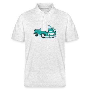 Auto Trabi en bande dessinée - Polo PREPSTER bio Stanley/Stella Unisexe - blanc chiné - Devant - Roxy (174cm) & Andy (188cm)