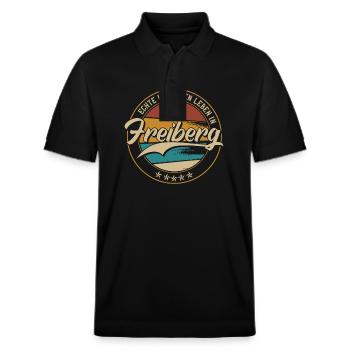 Freiberg Echte Legenden leben in Freiberger - Stanley/Stella Unisex Bio-Poloshirt PREPSTER - Schwarz - Vorne - Roxy (174cm) & Andy (188cm)