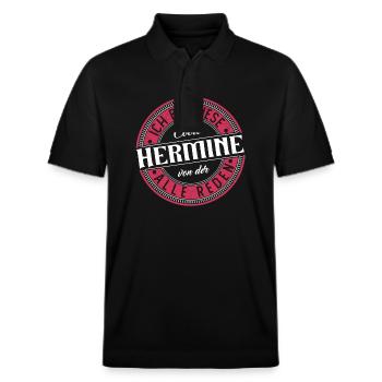 Hermine Geschenkidee Geschenk Geburtstag - Stanley/Stella Unisex Bio-Poloshirt PREPSTER - Schwarz - Vorne - Roxy (174cm) & Andy (188cm)