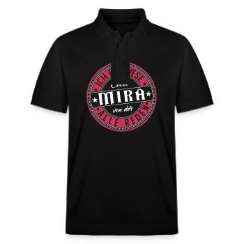 Mira Geschenkidee Geschenk Geburtstag - Stanley/Stella Unisex Bio-Poloshirt PREPSTER - Schwarz - Vorne - Roxy (174cm) & Andy (188cm)