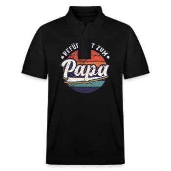 Frischgebackener Papa, Befördert zum Papa - Stanley/Stella Unisex Bio-Poloshirt PREPSTER - Schwarz - Vorne - Roxy (174cm) & Andy (188cm)