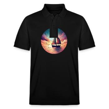 Segelboot segelt in den Sonnenuntergang Grunge - Stanley/Stella Unisex Bio-Poloshirt PREPSTER - Schwarz - Vorne - Roxy (174cm) & Andy (188cm)