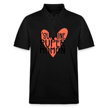 Je suis Une Super Maman | Fête Des Mères - Polo PREPSTER bio Stanley/Stella Unisexe - noir - Devant - Roxy (174cm) & Andy (188cm)
