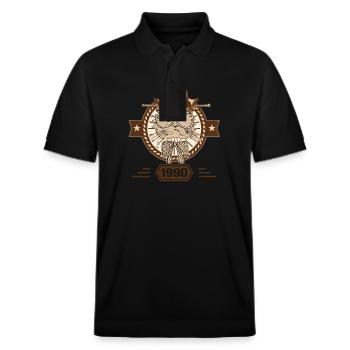 1990 | Birthday Gift | Cat lovers - Stanley/Stella Unisex Organic Polo Shirt PREPSTER - black - Front - Roxy (174cm) & Andy (188cm)