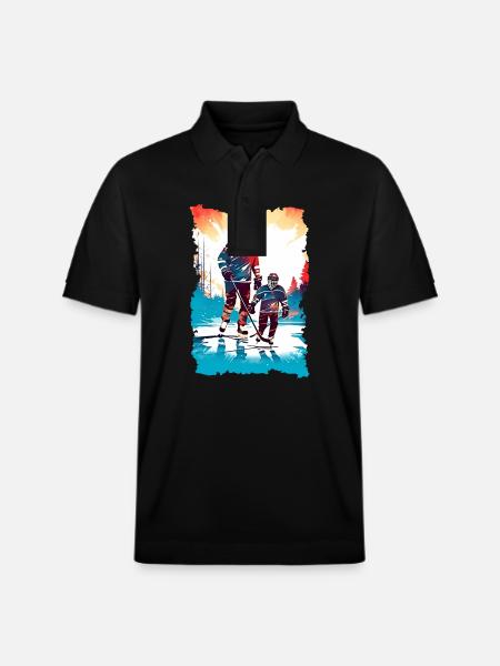 Far og søn Ishockey Fars dag gave - Stanley/Stella PREPSTER økologisk unisex poloshirt - sort