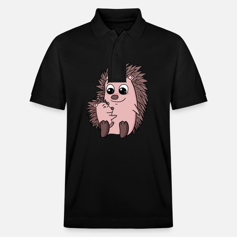 Famille Hedgehog - Hérisson avec bébé - Polo PREPSTER bio Stanley/Stella Unisexe - noir