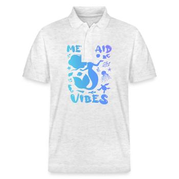 Meerjungfrau - Sirène - Meerjungfrauen-Vibes - Stanley/Stella Unisex Bio-Poloshirt PREPSTER - Weiß meliert - Vorne - Roxy (174cm) & Andy (188cm)
