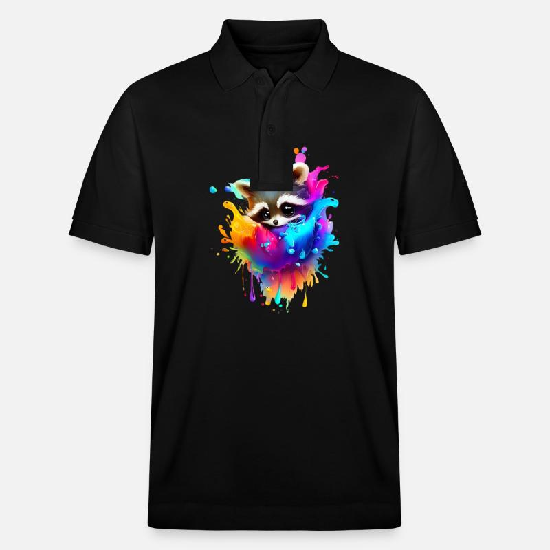 Bunter Waschbär mit Farbklecksen - Stanley/Stella Unisex Bio-Poloshirt PREPSTER - Schwarz