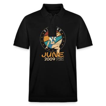 Vintage 2009 - Born In June 2009 - Stanley/Stella Unisex Organic Polo Shirt PREPSTER - black - Front - Roxy (174cm) & Andy (188cm)