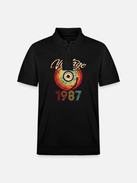 1987 Verjaardag Vinyl Vintage - Stanley/Stella uniseks bio poloshirt PREPSTER - zwart