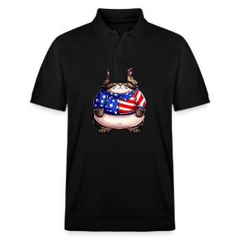 American Flag Cat - Stanley/Stella Unisex Organic Polo Shirt PREPSTER - black - Front - Roxy (174cm) & Andy (188cm)