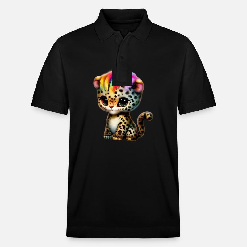 Leopard Baby mit Regenbogenmähne - Stanley/Stella Unisex Bio-Poloshirt PREPSTER - Schwarz