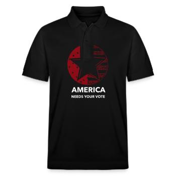 Vote for America - Stanley/Stella Unisex Bio-Poloshirt PREPSTER - Schwarz - Vorne - Roxy (174cm) & Andy (188cm)