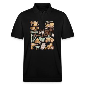 Construction Site Excavator Construction Worker Crane Helmet Tool - Stanley/Stella Unisex Organic Polo Shirt PREPSTER - black - Front - Roxy (174cm) & Andy (188cm)