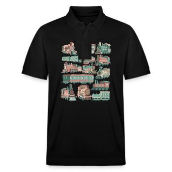 Train Doodles Locomotive Railway Locomotive Tracks Railway - Stanley/Stella Unisex Organic Polo Shirt PREPSTER - black - Front - Roxy (174cm) & Andy (188cm)