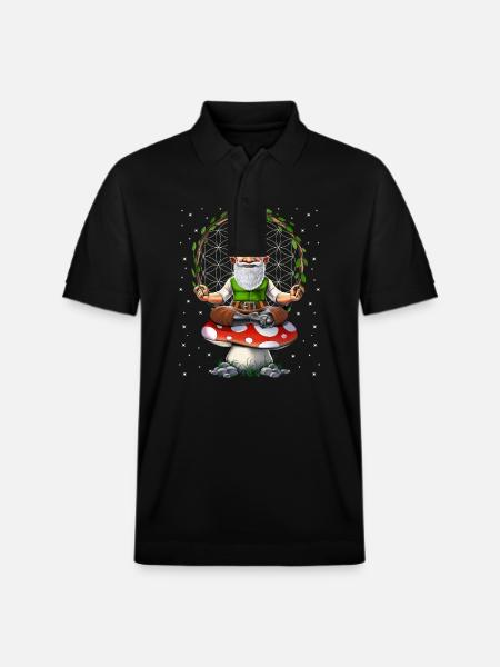 Gnome Mushroom Meditation - Stanley/Stella Unisex Organic Polo Shirt PREPSTER - black