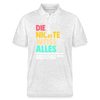Nichte - Stanley/Stella Unisex Bio-Poloshirt PREPSTER - Weiß meliert - Vorne - Roxy (174cm) & Andy (188cm)