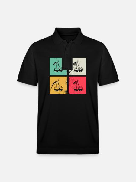 Cherry Retro Fruit Fruit Cherries - Stanley/Stella Unisex Organic Polo Shirt PREPSTER - black