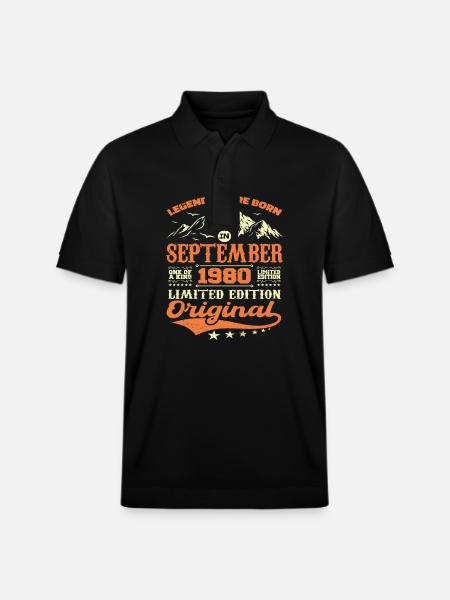 Vintage september 1980 vintage jubileumsgåva - Ekologisk pikétröja PREPSTER unisex från Stanley/Stella - svart